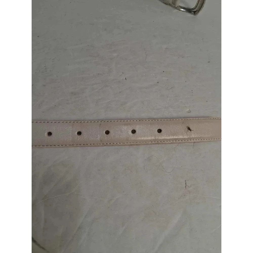 Fossil Genuine Leather Cream White‎ Silver Tone Buckle Belt Medium READ